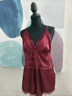 Forever 21 Burgundy Satin & Lace Chemise
